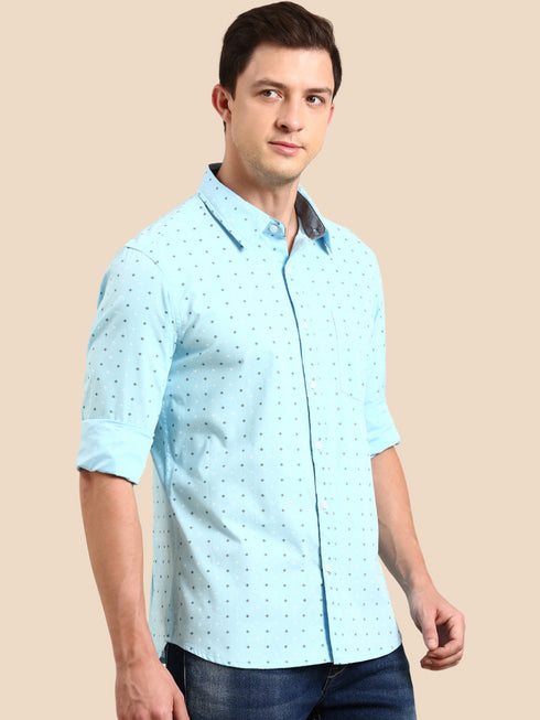 Blue Printed Full Sleeves Shirt